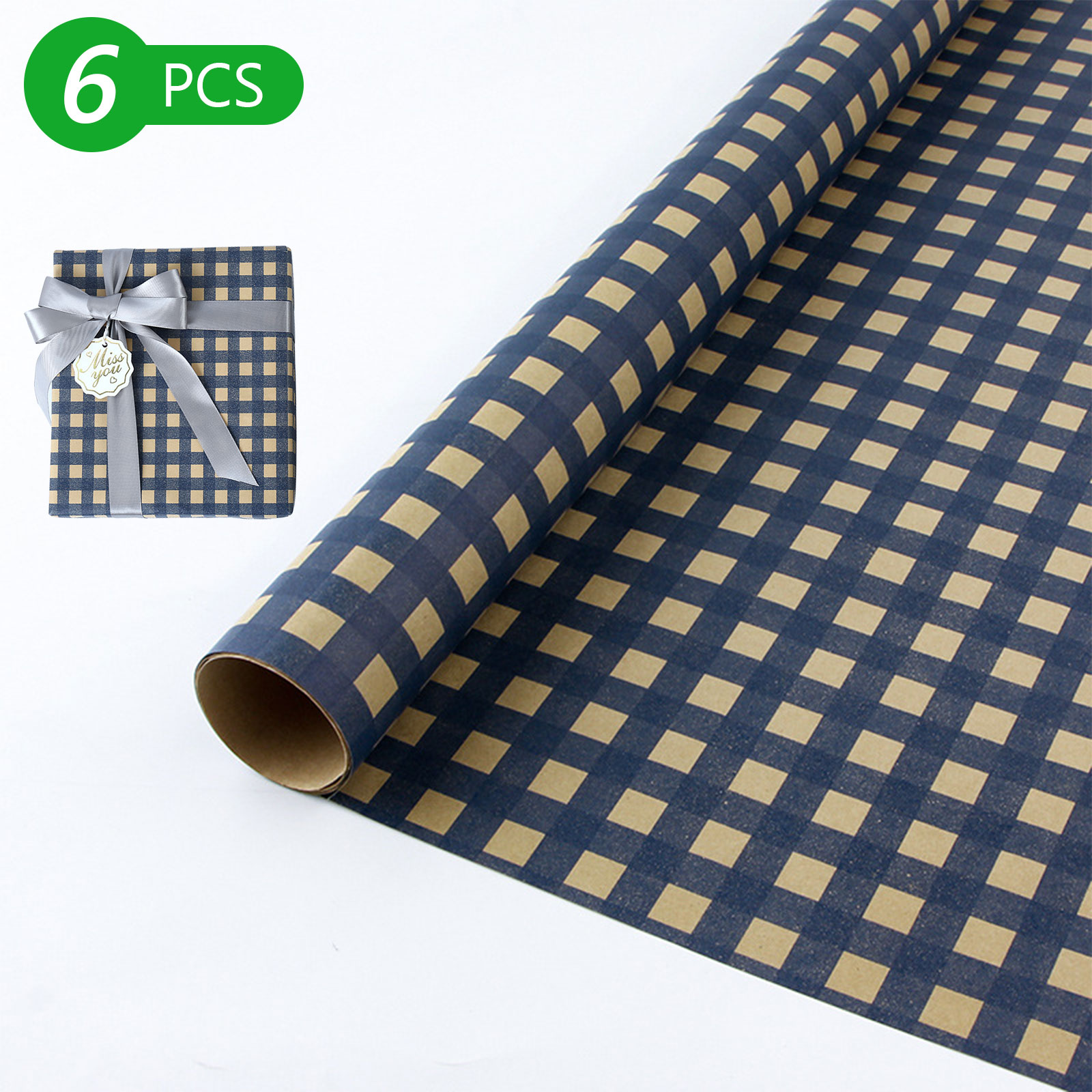 Tripumer 6 Pcs Wrapping Paper Sheet Gift Wrapping Paper Plaids Blue Plaid for Gift Bags Packaging Crafts Birthday Wedding Anniversary Party Decorations